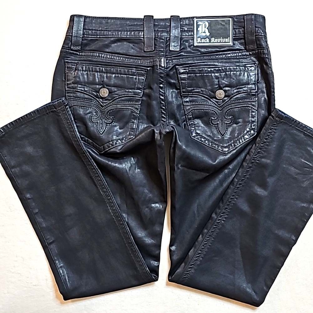 💥Rock Revival (Straight Fit) Black Biker Jeans. Men's Size: W34x34L - Picture 11 of 16